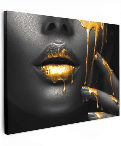 Vrouw - Zwart - Goud - Gezicht - Lippen