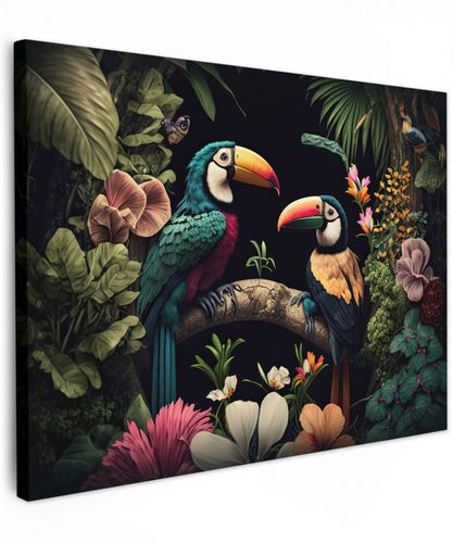 Vogel - Bloemen - Planten - Jungle - Zwart - Toekan