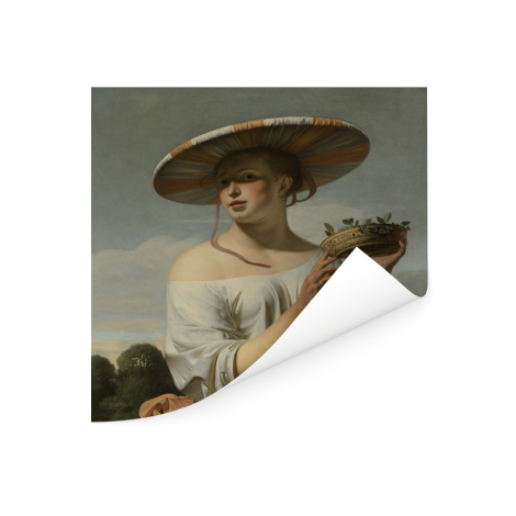 Meisje met een brede hoed - Schilderij van Caesar Boetius van Everdingen Poster