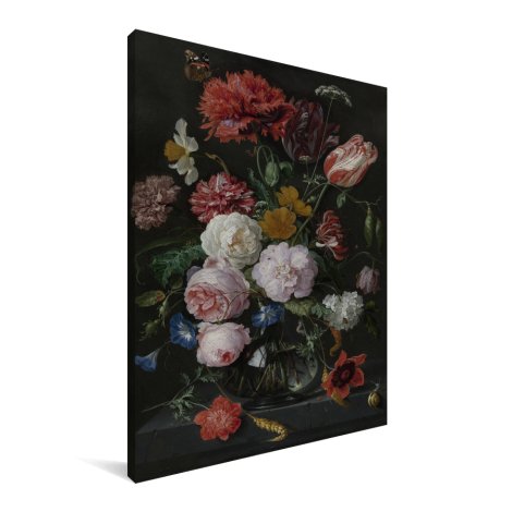 Stilleven met bloemen in een glazen vaas - Schilderij van Jan Davidsz de Heem Canvas