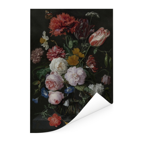 Stilleven met bloemen in een glazen vaas - Schilderij van Jan Davidsz de Heem Poster