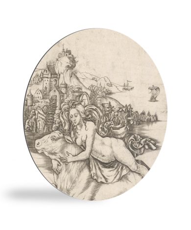 Ontvoering van Europa op rug van Jupiter in gedaante van stier - Schilderij van Meester IB met de vogel wandcirkel 