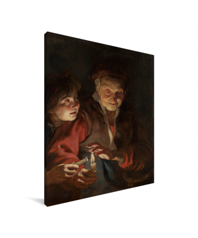 Oude vrouw en jongen met kaarsen - Schilderij van Peter Paul Rubens Canvas
