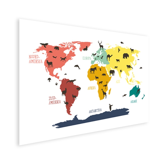 Haalbaar passagier Oppositie Dieren kleuren poster - Wereldkaart op poster - Wereldkaart | Bestel nú met  herfstkorting tot 45%