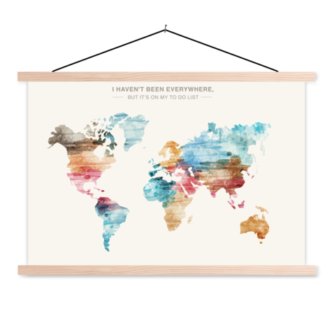 Verf tekst textielposter - schoolplaat - Wereldkaart | Bestel met herfstkorting 45%