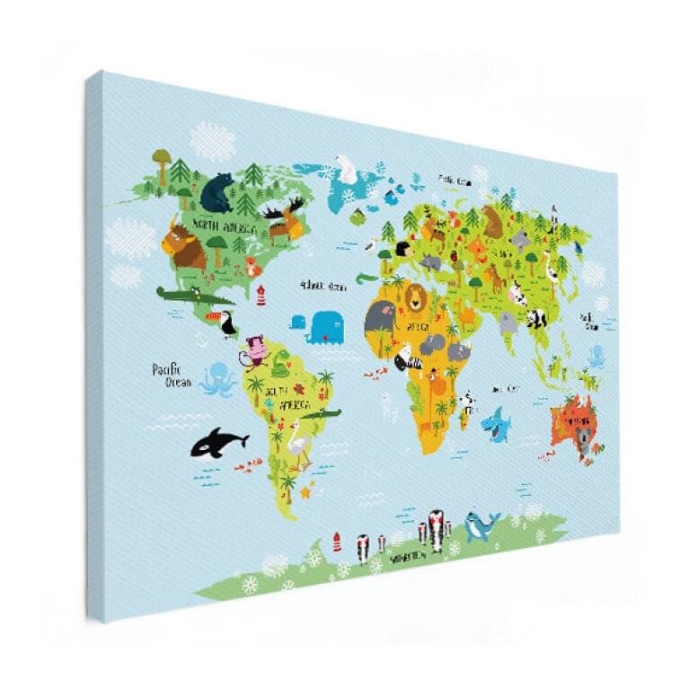 Wereldkaart ons dierenrijk - baby Canvas