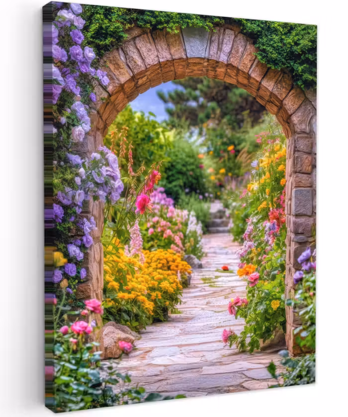 Canvas schilderij - Doorkijk - Bloemen - Pad - Natuur
