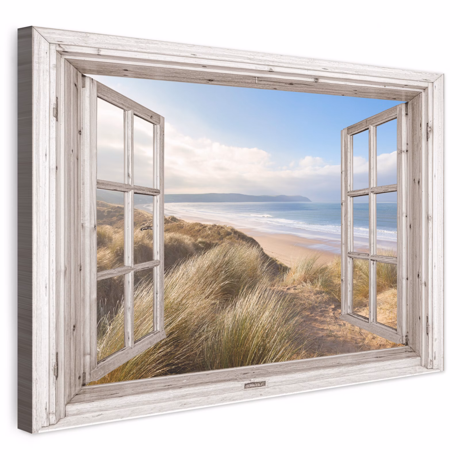 Buiten canvas - Doorkijk - Strand - Zee - Duinen - Helmgras - Zand - Blauw — 1