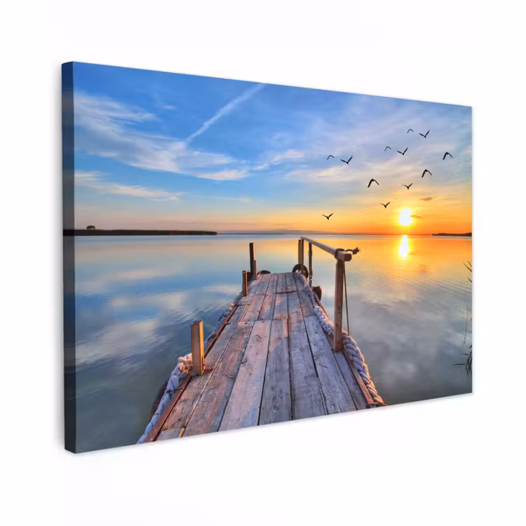 Buiten canvas - Water - Steiger - Vogels - Zonsondergang - Horizon — 1