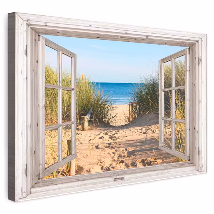 Buiten canvas - Doorkijk - Strand - Zee - Duinen - Zand - Water - Helmgras — 1