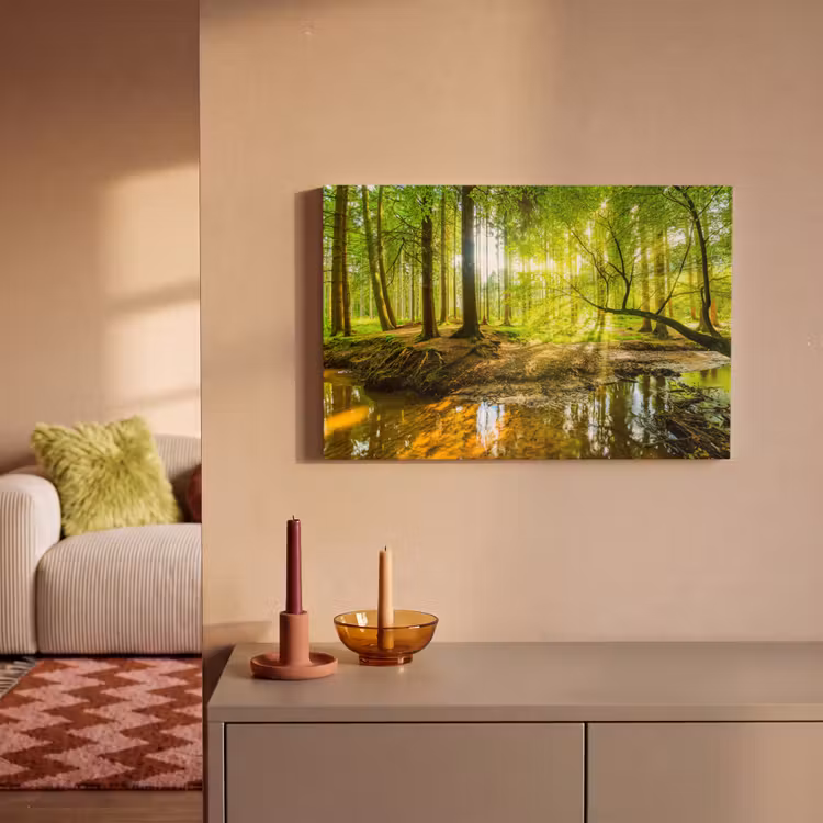 Canvas schilderij - Bos - Landschap - Water - Bomen - Zon - Groen - Natuur — 1