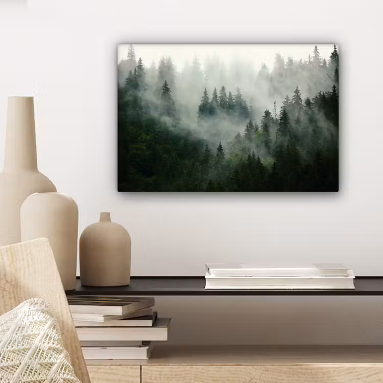Canvas schilderij - Bos - Mist - Bomen - Natuur — 3