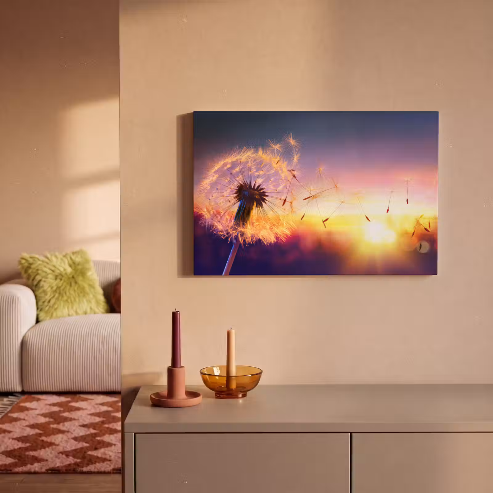 Canvas schilderij - Paardenbloem - Bloemen - Zonsondergang - Horizon - Nacht — 1