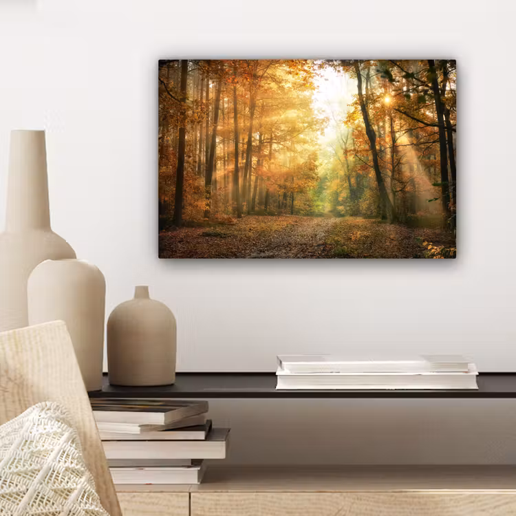 Canvas schilderij - Bos - Herfst - Zon - Landschap - Natuur - Bomen - Bladeren — 3