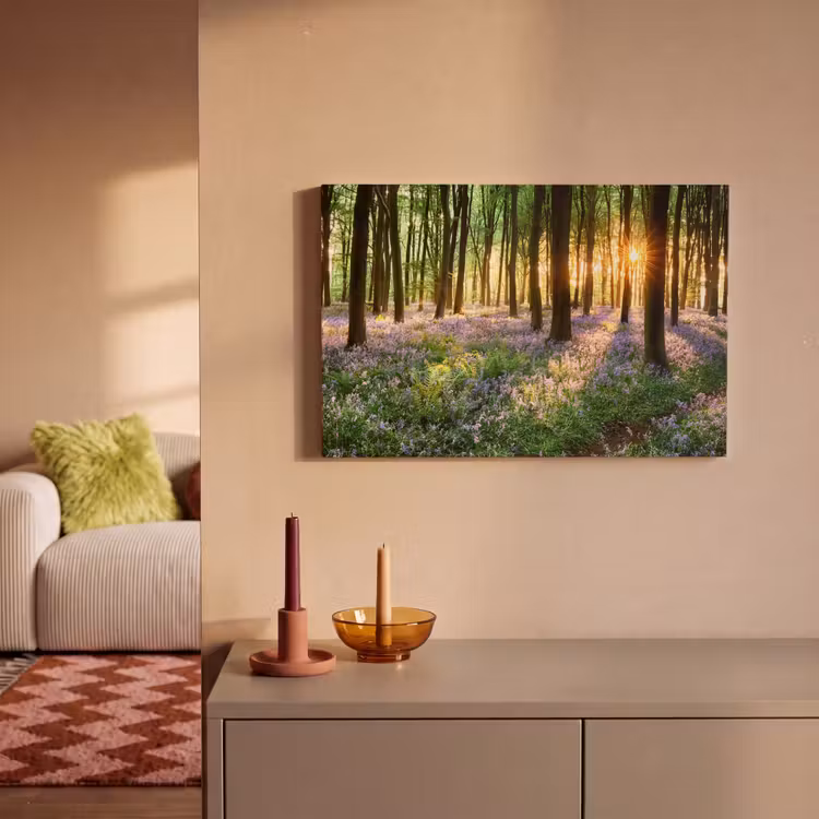 Canvas schilderij - Bos - Natuur - Bloemen - Zon - Boom - Paars — 1
