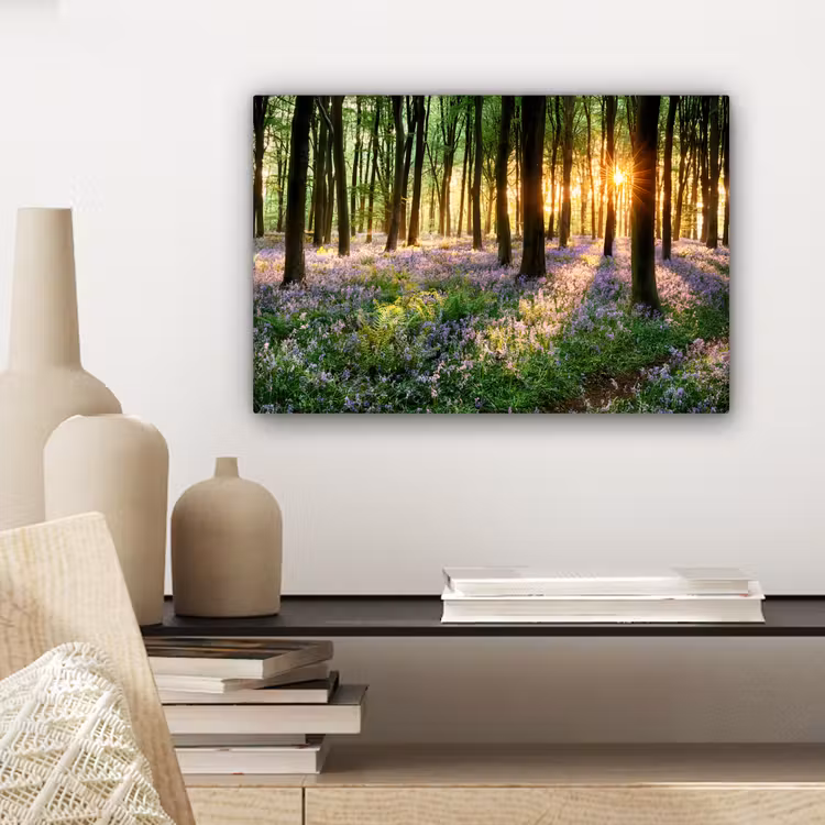 Canvas schilderij - Bos - Natuur - Bloemen - Zon - Boom - Paars — 3