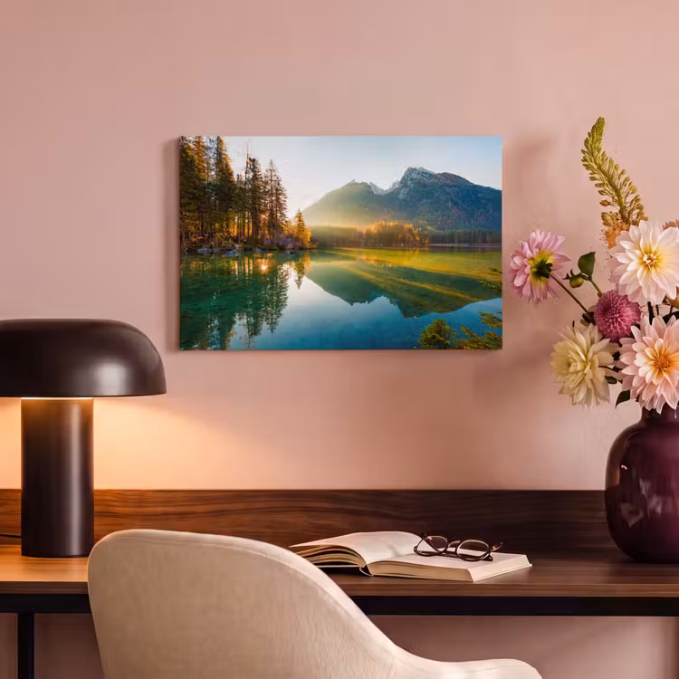 Canvas schilderij - Meer - Bos - Bergen - Natuur - Zon - Landschap — 2