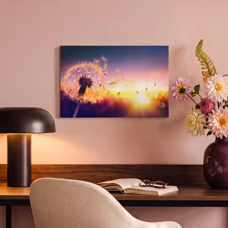Canvas schilderij - Paardenbloem - Bloemen - Zonsondergang - Horizon - Nacht — 2