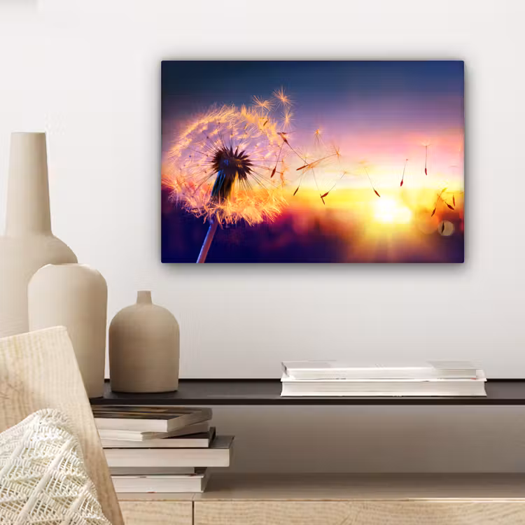Canvas schilderij - Paardenbloem - Bloemen - Zonsondergang - Horizon - Nacht — 3