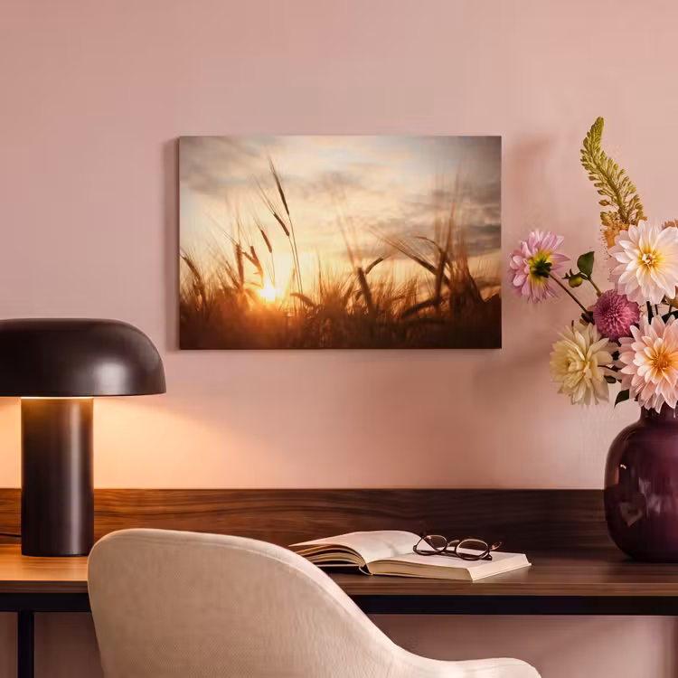 Canvas schilderij - Riet - Gras - Zonsondergang - Natuur - Horizon — 2