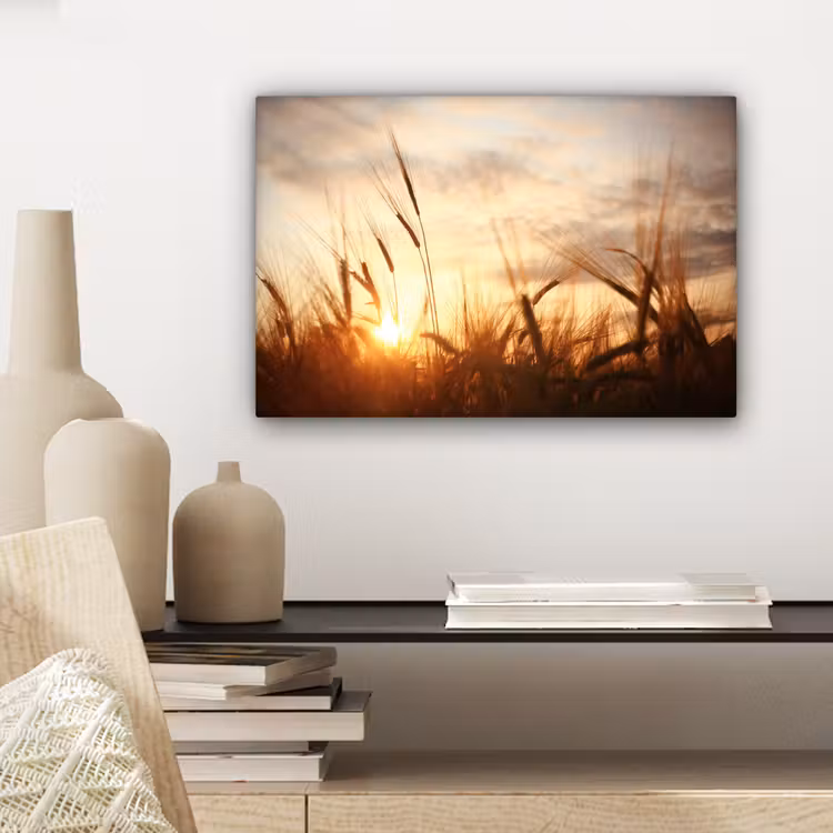 Canvas schilderij - Riet - Gras - Zonsondergang - Natuur - Horizon — 3
