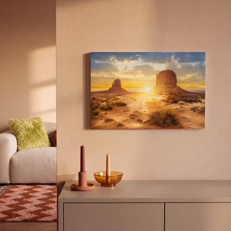Canvas schilderij - Zonsondergang - Rots - Landschap - Horizon — 1