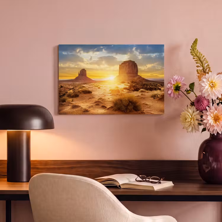 Canvas schilderij - Zonsondergang - Rots - Landschap - Horizon — 2