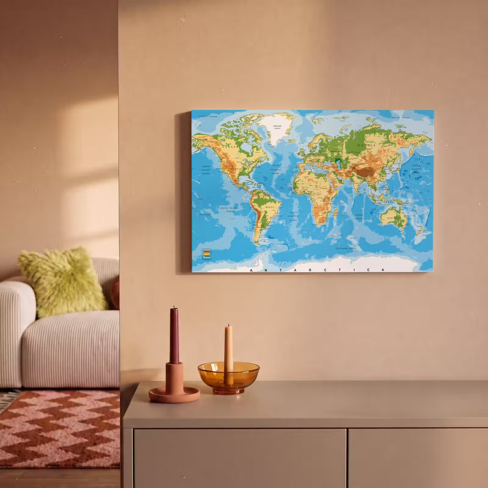 Canvas schilderij - Wereldkaart - Atlas - Kleuren - Kids - Jongens - Meisjes — 1