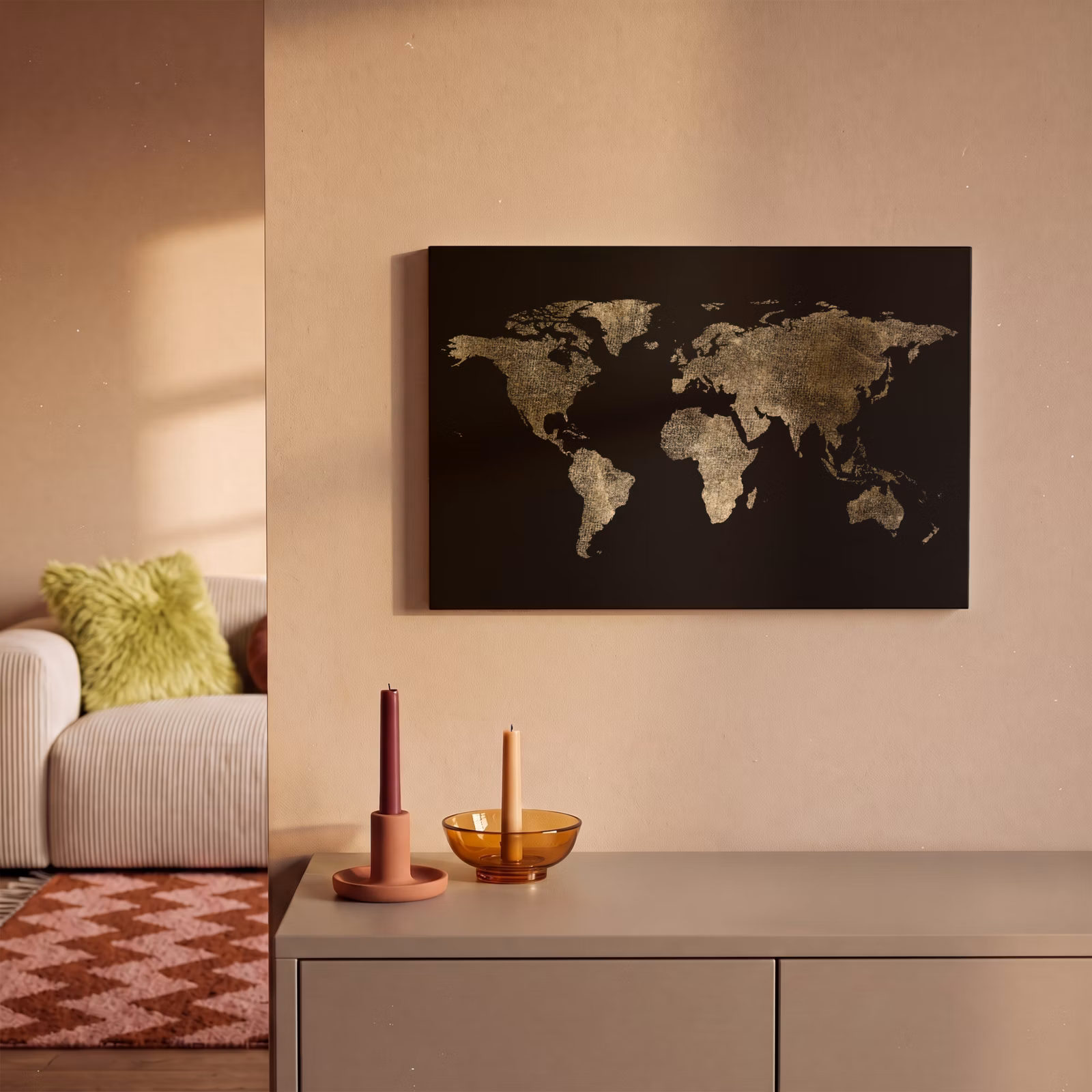 Canvas schilderij - Wereldkaart - Goud - Zwart - Aarde - Luxe — 1