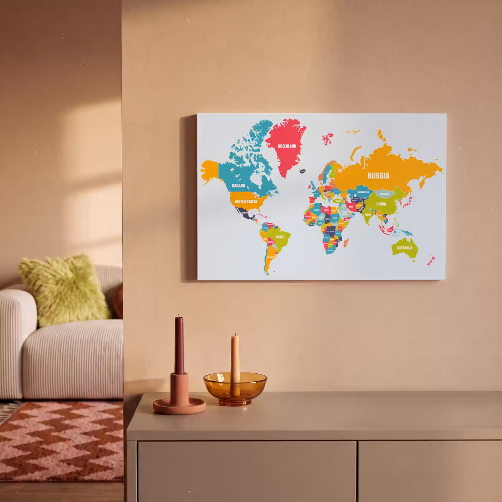Canvas schilderij - Wereldkaart - Kleuren - Letters - Kinderen - Jongens - Meisjes — 1