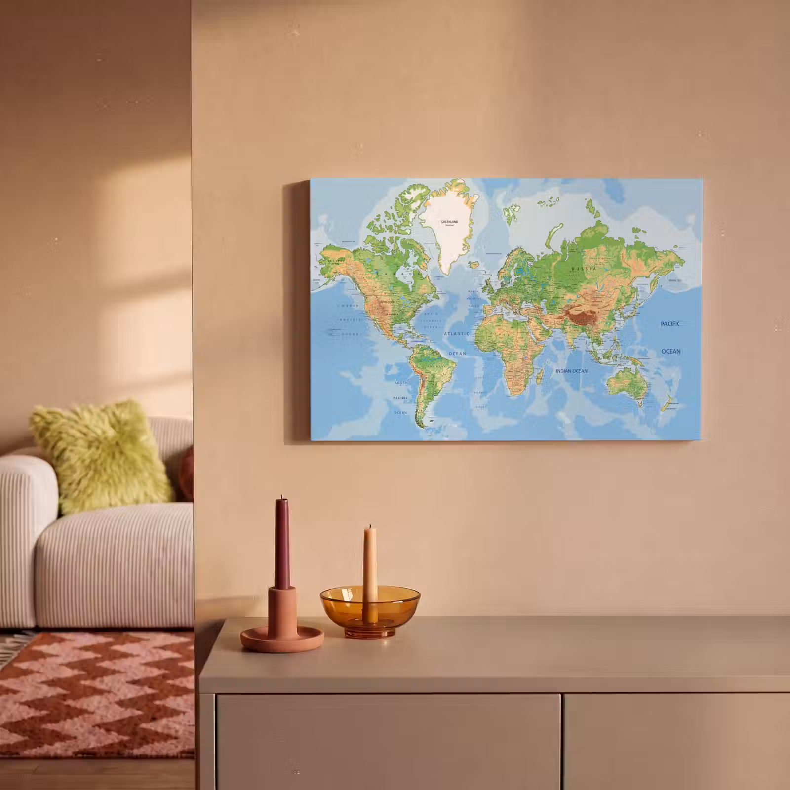 Canvas schilderij - Wereldkaart - Topografie - Atlas - Kids - Jongetje - Meisjes — 1