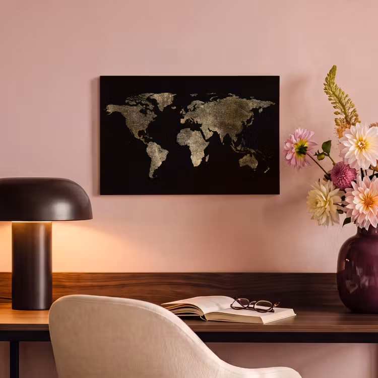 Canvas schilderij - Wereldkaart - Goud - Zwart - Aarde - Luxe — 2