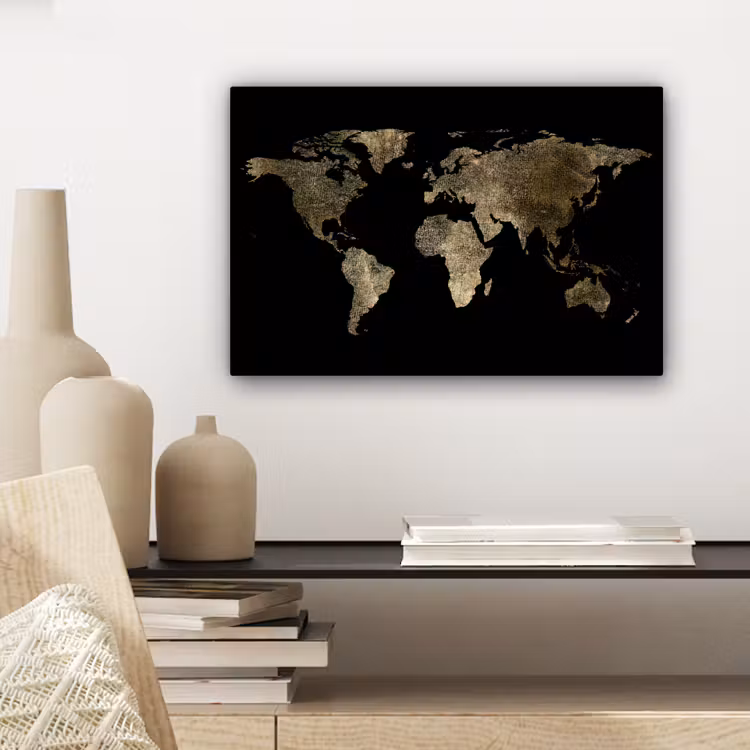 Canvas schilderij - Wereldkaart - Goud - Zwart - Aarde - Luxe — 3