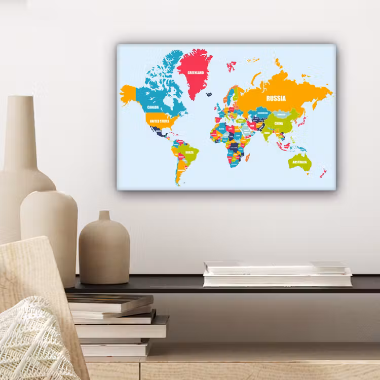 Canvas schilderij - Wereldkaart - Kleuren - Letters - Kinderen - Jongens - Meisjes — 3