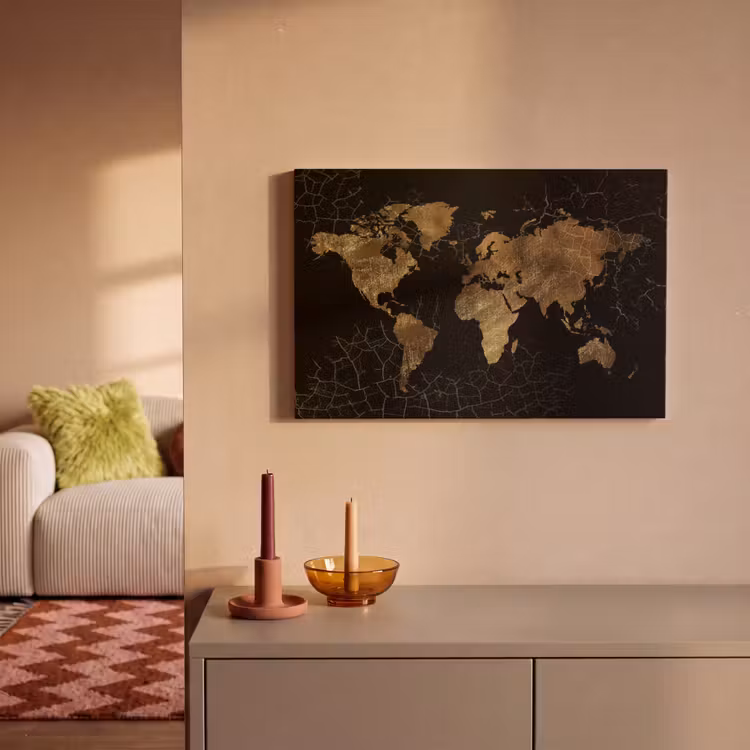 Canvas schilderij - Wereldkaart - Marmer - Goud — 1