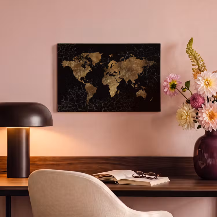 Canvas schilderij - Wereldkaart - Marmer - Goud — 2