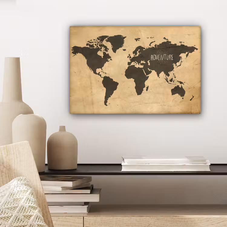 Canvas schilderij - Wereldkaart - Quote - Vintage — 3