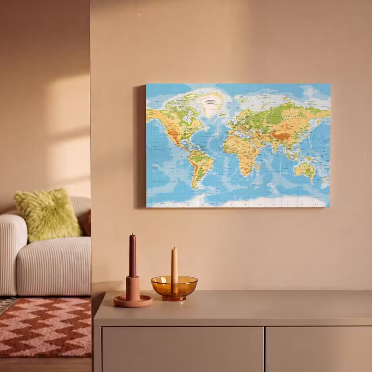 Canvas schilderij - Wereldkaart - Staatkundig - Blauw - Aarde - Educatief — 1