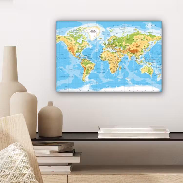 Canvas schilderij - Wereldkaart - Staatkundig - Blauw - Aarde - Educatief — 3