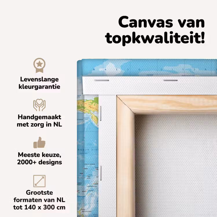 Canvas schilderij - Wereldkaart - Staatkundig - Blauw - Aarde - Educatief — 4