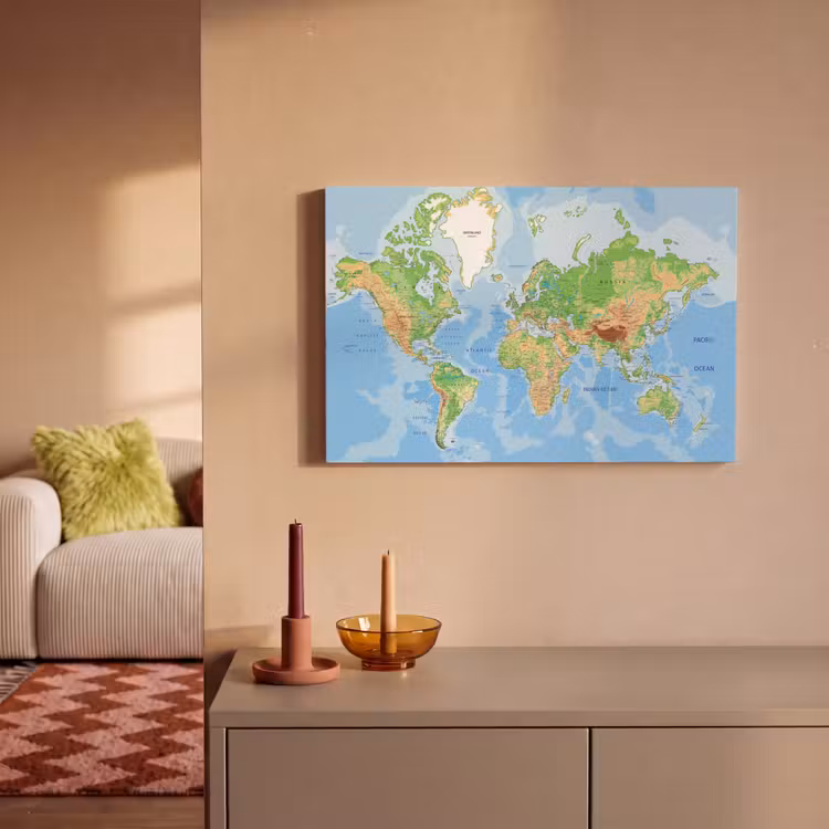 Canvas schilderij - Wereldkaart - Topografie - Atlas - Kids - Jongetje - Meisjes — 1