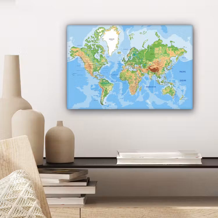 Canvas schilderij - Wereldkaart - Topografie - Atlas - Kids - Jongetje - Meisjes — 3