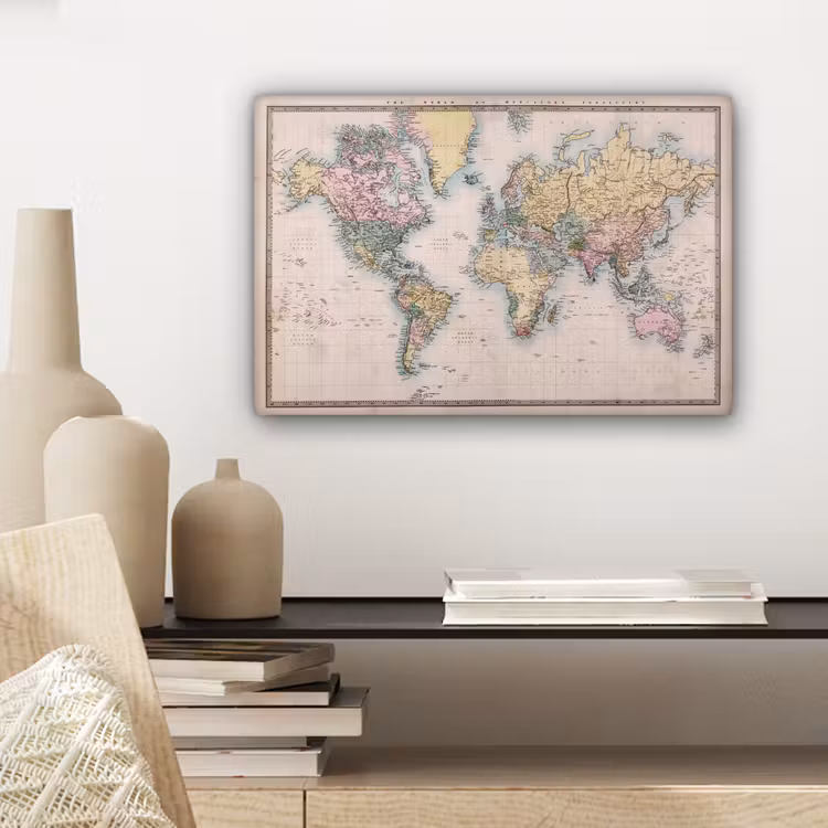 Canvas schilderij - Wereldkaart - Vintage - Wereld - Kinderen - Jongens - Meisjes — 3