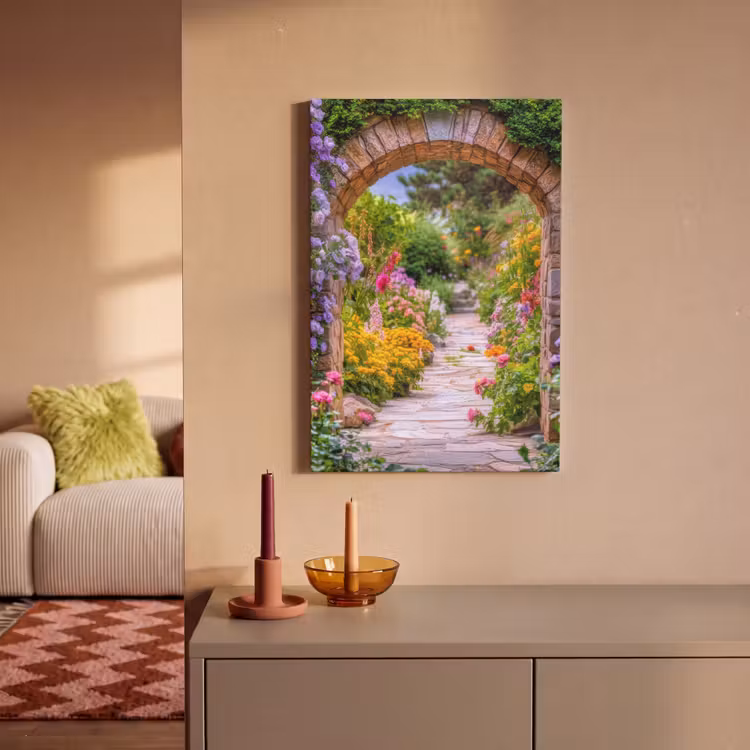 Canvas schilderij - Doorkijk - Bloemen - Pad - Natuur — 1