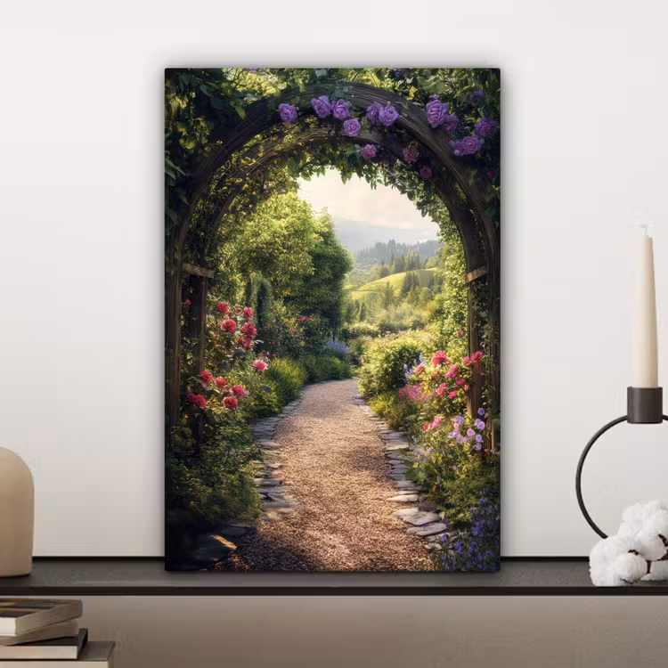 Canvas schilderij - Doorkijk - Landschap - Bloemen - Tuinboog - Natuur — 4