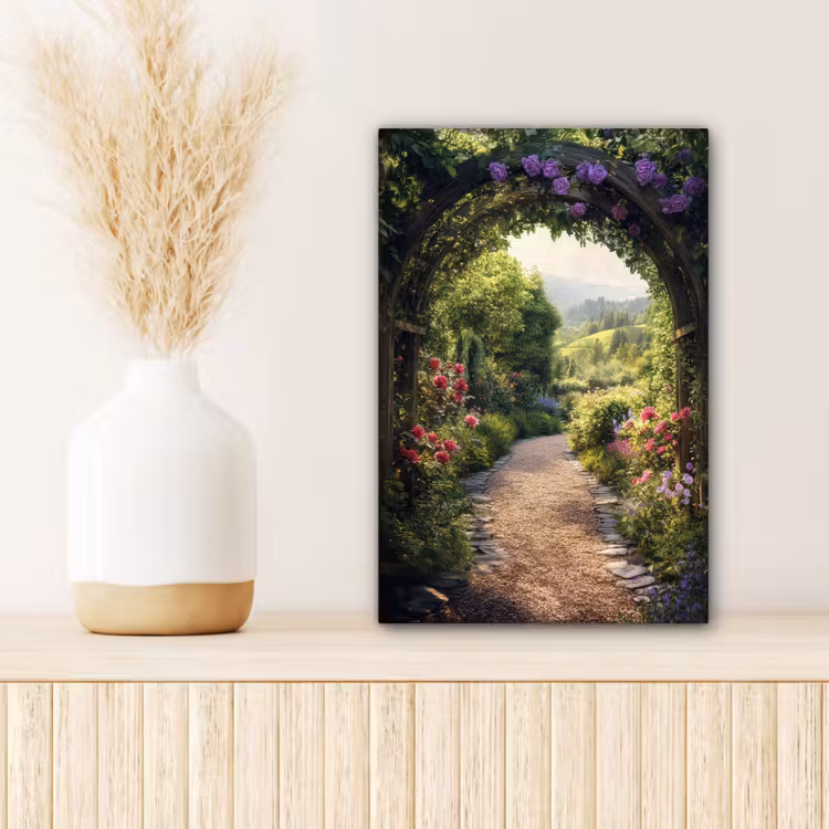 Canvas schilderij - Doorkijk - Landschap - Bloemen - Tuinboog - Natuur — 5