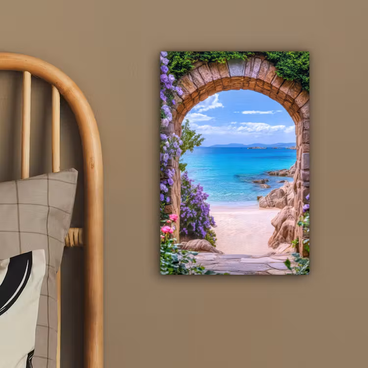 Canvas schilderij - Doorkijk - Poort - Zee - Strand - Rotsen — 2