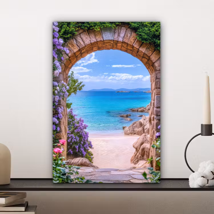 Canvas schilderij - Doorkijk - Poort - Zee - Strand - Rotsen — 4