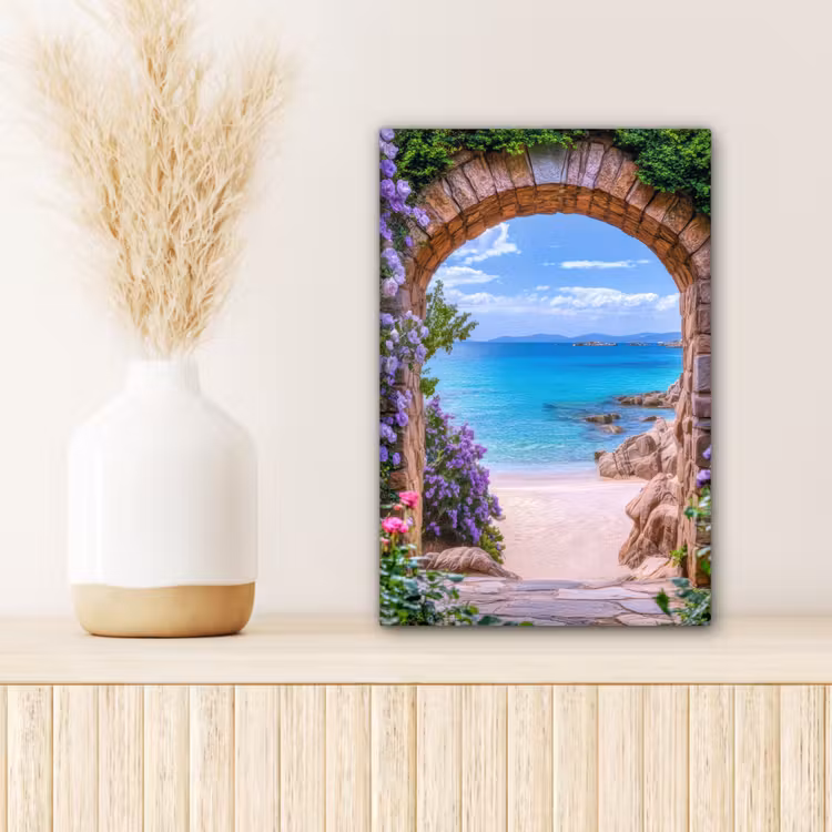 Canvas schilderij - Doorkijk - Poort - Zee - Strand - Rotsen — 5
