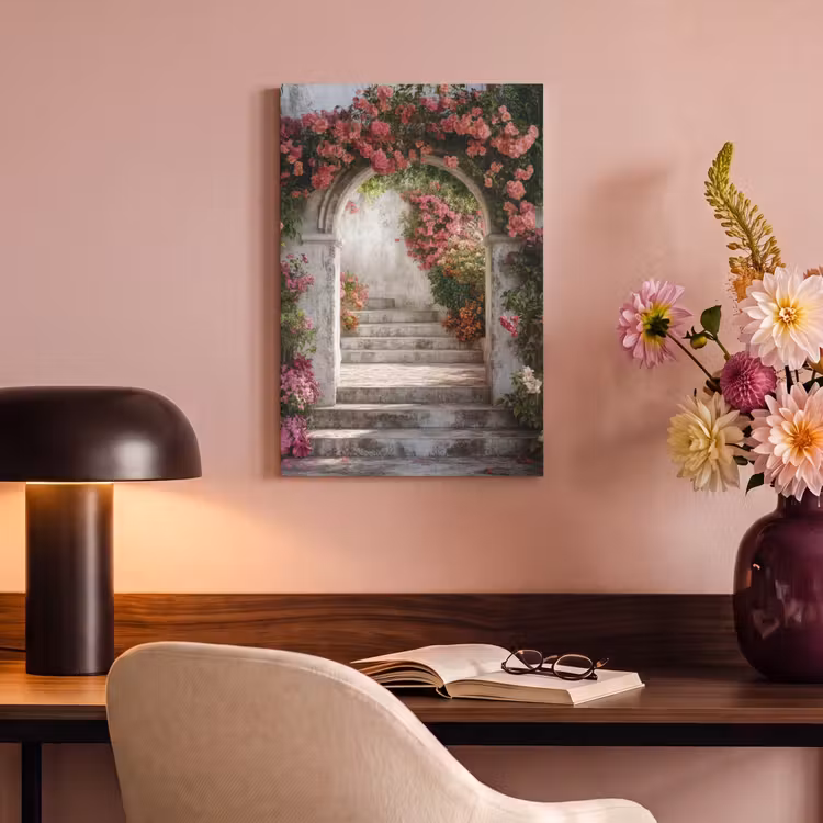 Canvas schilderij - Doorkijk - Rozen - Vintage - Poort — 3